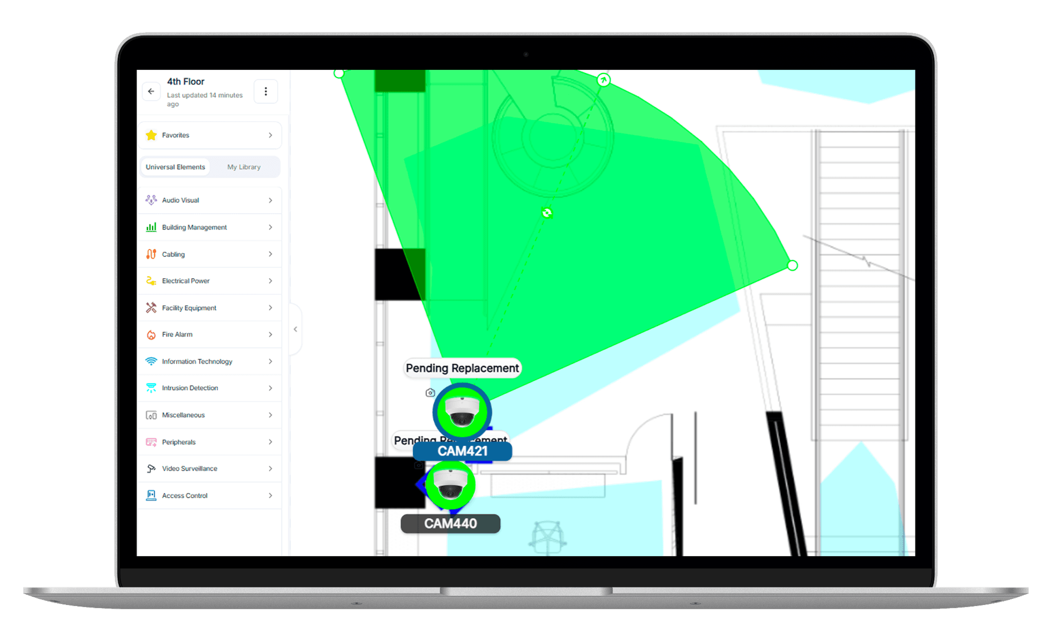 OneSurvey floorplan preview with camera coverage controls.