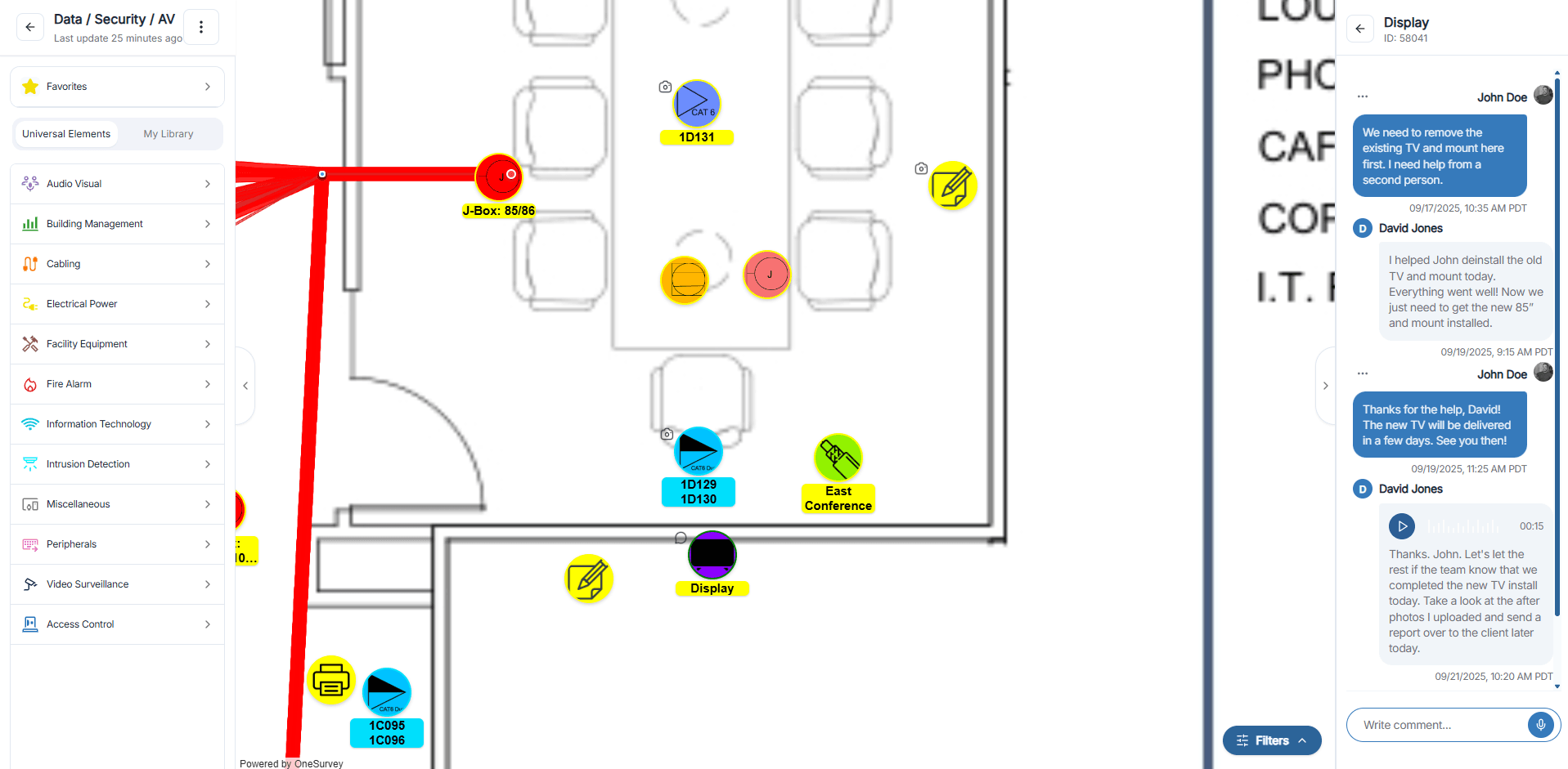 OneSurvey collaboration interface with comments and annotations.