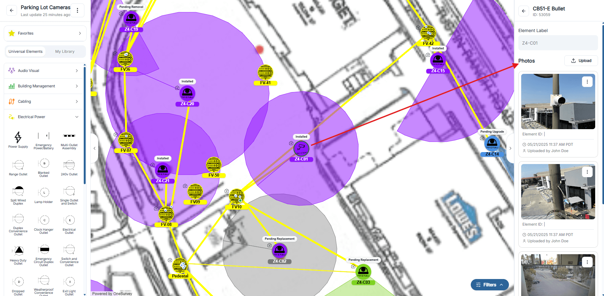 Survey photo menu options for preview, edits, and re-linking.